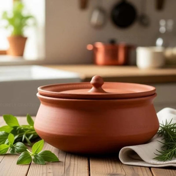 Unglazed Clay Pot for Cooking & Serving with Lid/Earthen Kadai/Mud Handi/Mitti Ke Bartan