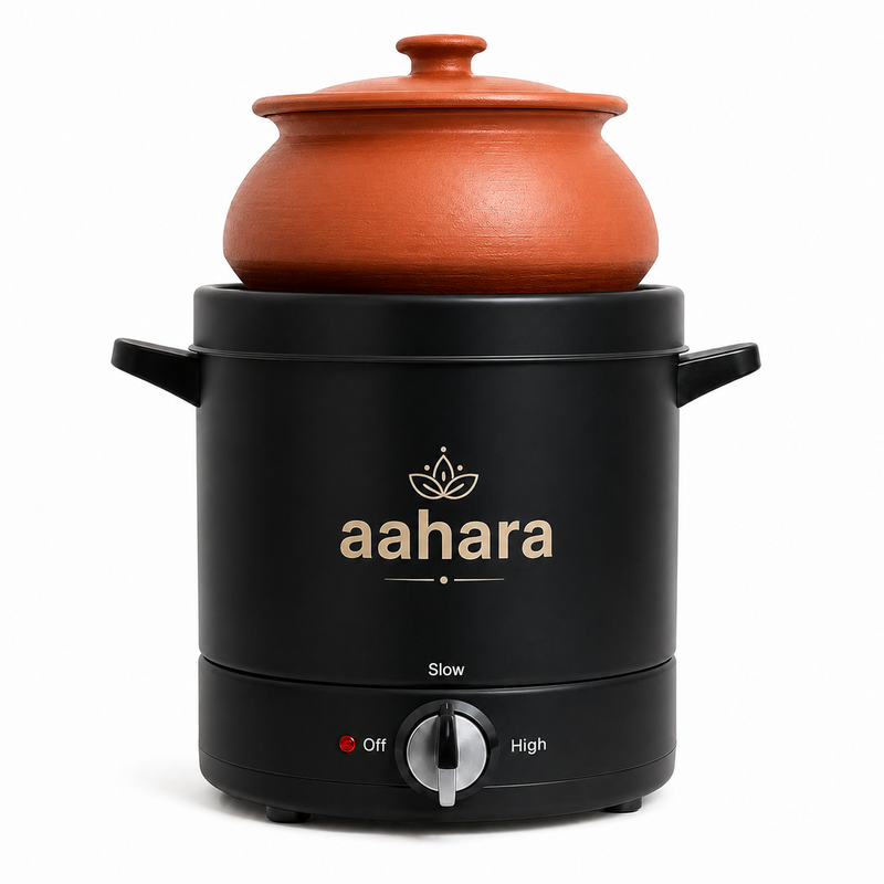 AAHARA™ Patented Slow Cooking Device | Clay Heat Technology | Healthy Cooking (Black)