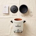 What's in the AAHARA box: device, natural black clay pot, lid, manual, warranty card
